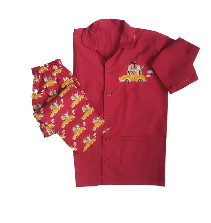 Loungewear - Bear Drive - Regular Collar - Red (Printed Bottom & Tom with Embroidery)