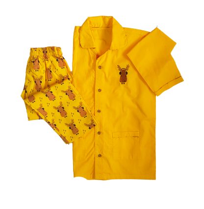 Loungewear - Deary Dreams - Regular Collar - Yellow (Printed Bottom & Tom with Embroidery)