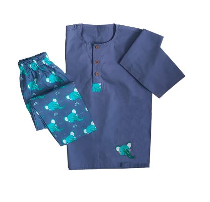 Loungewear - Dumbo dreams - Round Neck - Blue (Printed Bottom & Top with Embroidery)