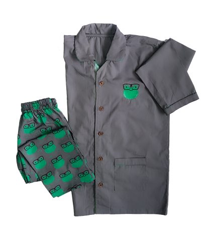 Loungewear - Hippity Hop Froggy - Flat Collar - Grey (Printed Bottom & Top with Embroidery)