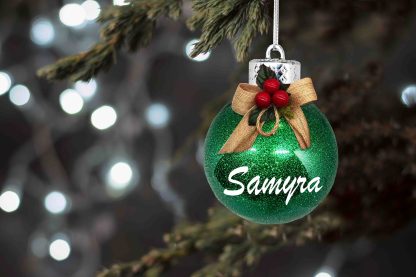 GLITTER BAUBLE WITH BOW - GREEN