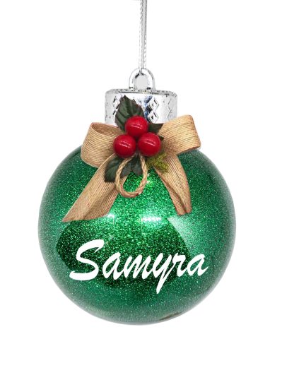 GLITTER BAUBLE WITH BOW - GREEN - Image 3