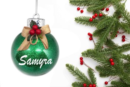 GLITTER BAUBLE WITH BOW - GREEN - Image 2