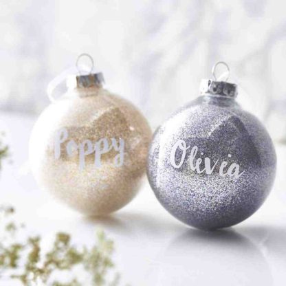 GLITTER BAUBLE WITH BOW - LIGHT BLUE
