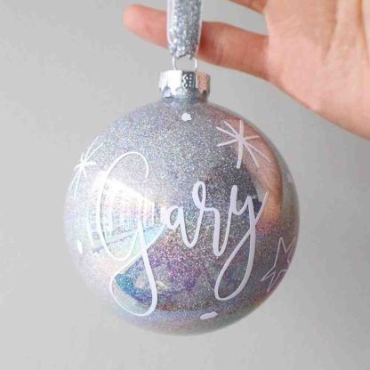 GLITTER BAUBLE WITH BOW - LIGHT BLUE - Image 2