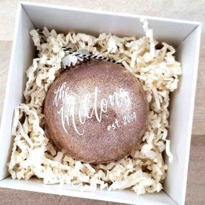 GLITTER BAUBLE WITH BOW - ROSE GOLD - Image 3