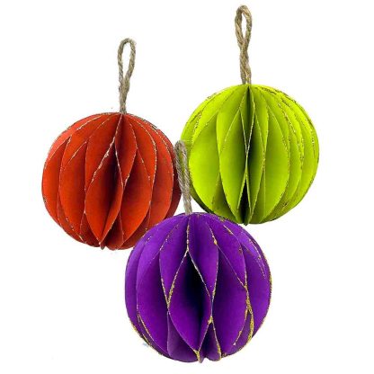Honeycomb SPHERE ORNAMNET WITH GLITTER EDGES - PACK OF 3