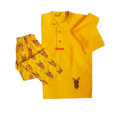 Loungewear- Deary Dreams - Flat Collar - Yellow (Printed Bottom & Tom with Embroidery)