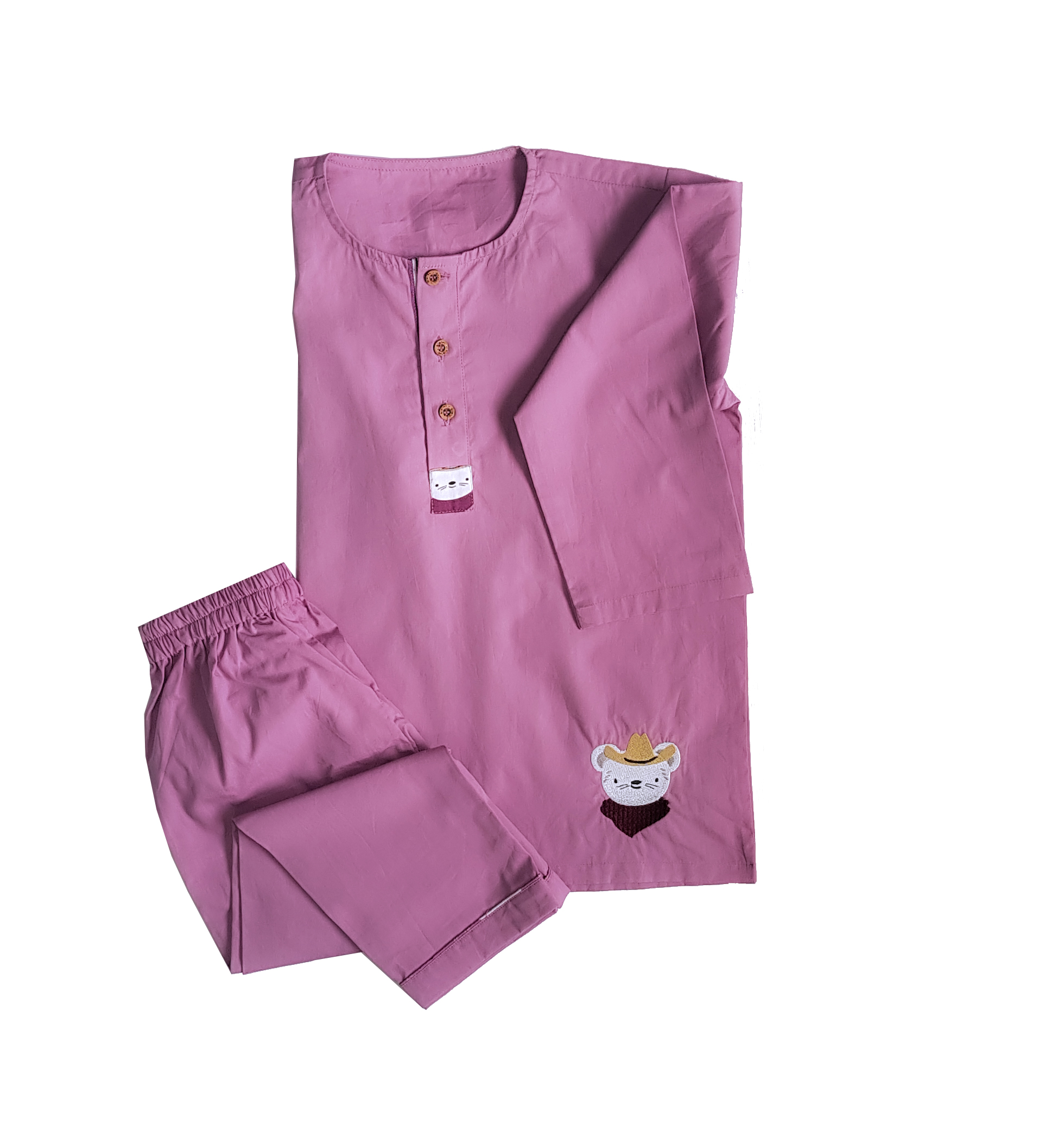 Loungewear - Mouse Mania - Round Neck- Purple (Plain Bottom & Top with Embroidery)