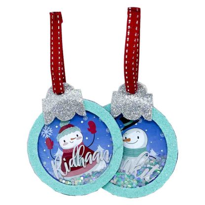 SNOWMAN BAUBLE - ITS SNOW TIME -  RED - PERSONALISED ORNAMENT WITH SNOW SHAKER