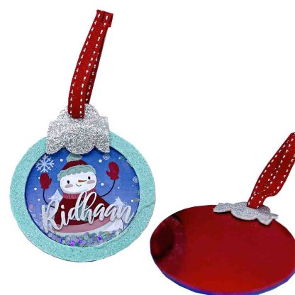 SNOWMAN BAUBLE - ITS SNOW TIME -  RED - PERSONALISED ORNAMENT WITH SNOW SHAKER - Image 2