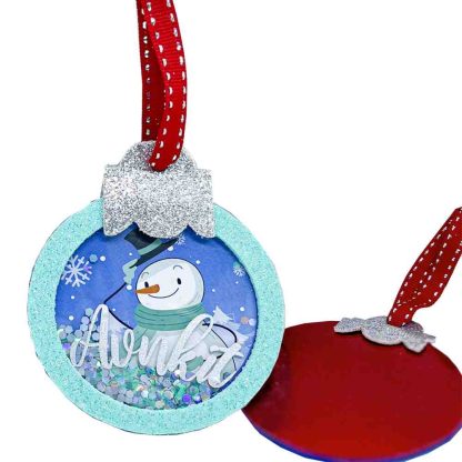 SNOWMAN BAUBLE - ITS SNOW TIME -  BLUE - PERSONALISED ORNAMENT WITH SNOW SHAKER - Image 2