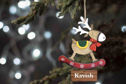 WOODEN REINDEER ON A ROCKER ORNAMENT