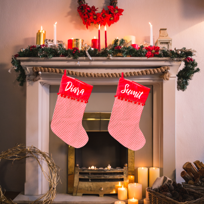 STOCKING - CHRISTMAS RED AND WHITE STRIPES