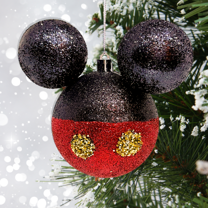 MICKEY MOUSE BAUBLE - RED & BLACK GLITTER