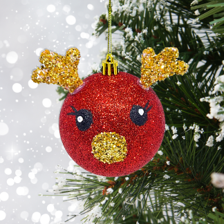 REINDEER BAUBLE - RED GLITTERS