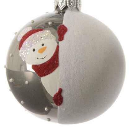 SNOWMAN IN SNOW - SILVER BAUBLE