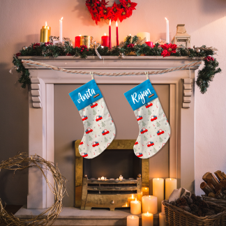 STOCKING - RED CARS WITH CHRISTMAS TREE