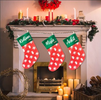 STOCKING - RED & WHITE CHRISTMAS TREES
