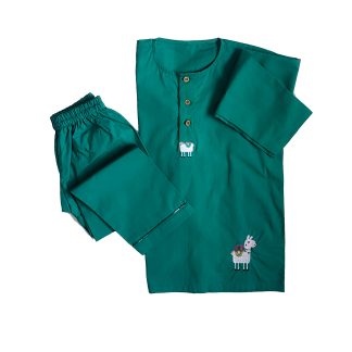 Loungewear - Lazy Lama - Round - green (Plain Bottom & Top with Embroidery)