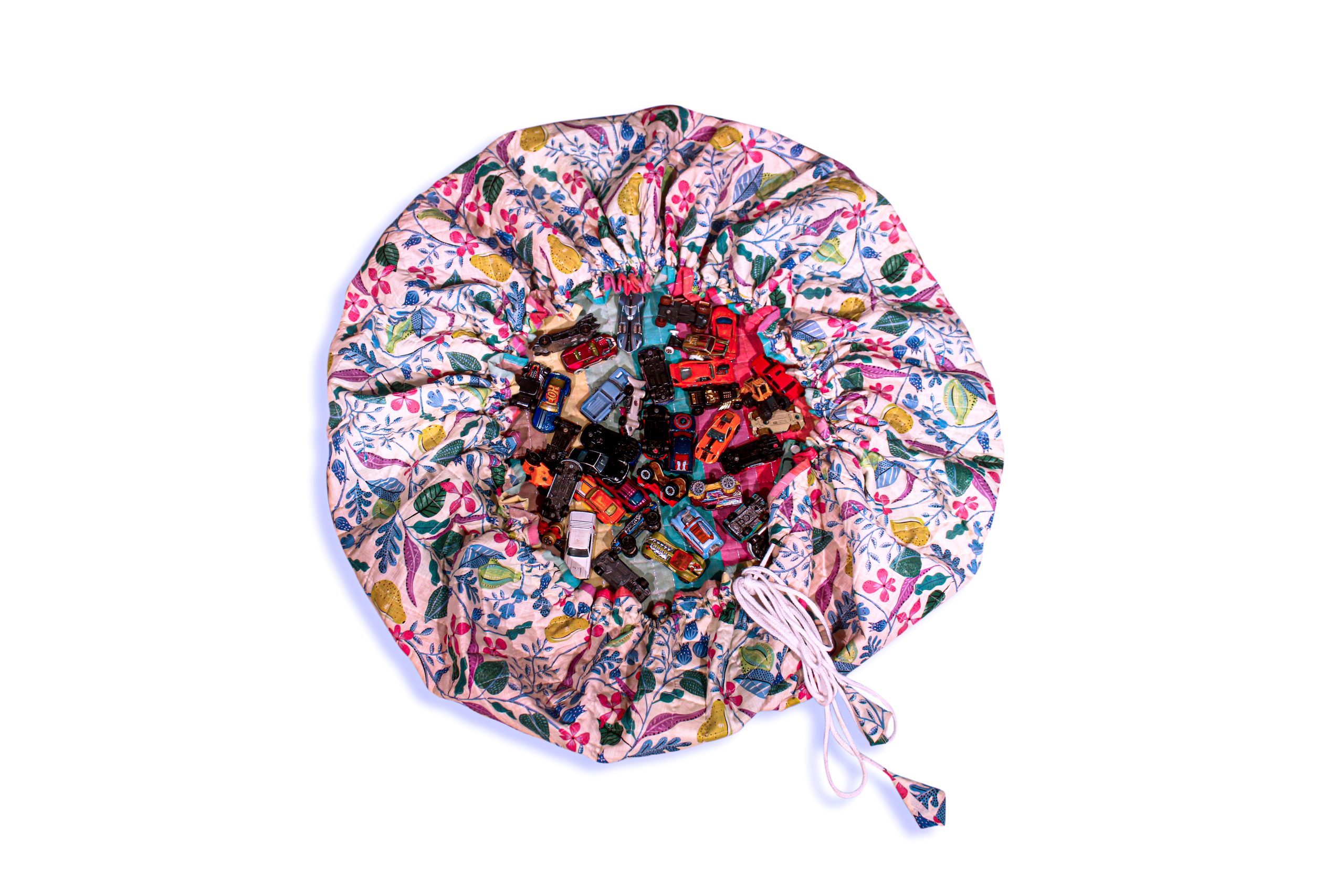 STORAGE CUM PLAY MAT - LEGO MAT -STRIPY SPRING BLOSSOM - Image 3